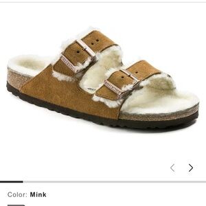 Birkenstock Arizona Shearling Slide in Mink Suede